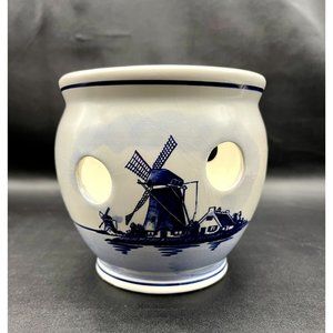 VTG Holland Delft Blue (Blauw) Handpainted Bulb Planter/Flower Pot/Candle Holder